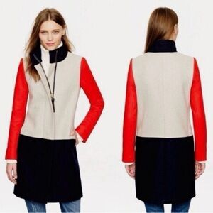 J.Crew Colorblock Women's Coat - Red, Navy, and Cream